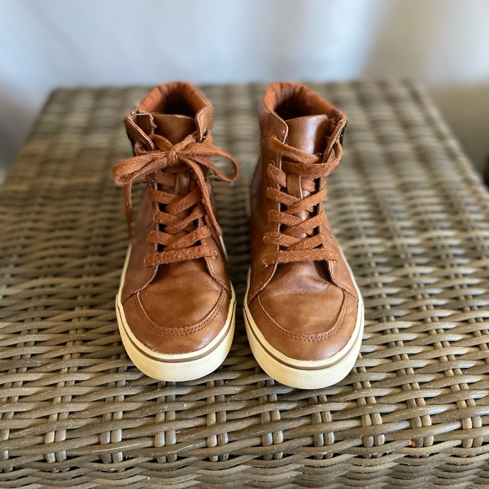 Cat & Jack boys boots. Color tan. Size 1. Has been worn